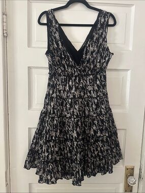Style & Co. Black and White V-Neck Tiered Mini Dress